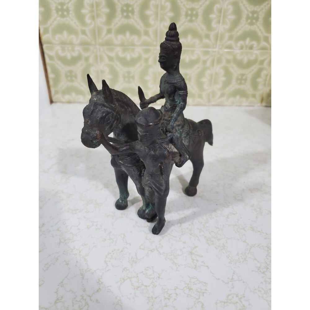 Indian Hindu Khandoba Warrior Horse With Guide Antique Vintage Bronze